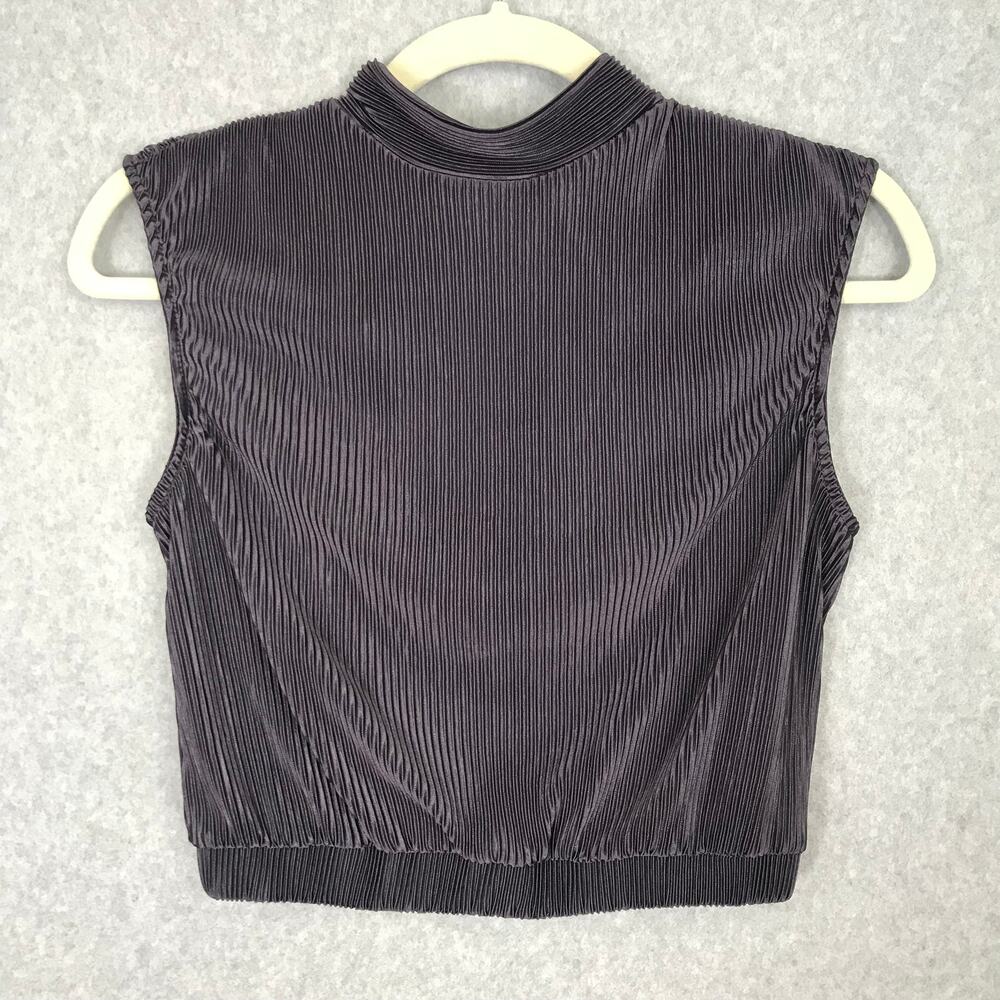 RO&DE Anthropologie Crop Top XS Gray Pleats Plisse Cord Capsule Tank Cutout Back